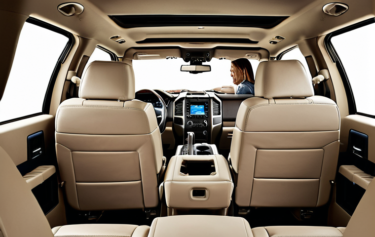 **Interior Space of Ford Expedition**: Create an image showcasing the spacious interior of the Ford Expedition, highlighting comfortable seating for up to eight passengers. Include features like adjustable third-row seats and ample cargo space filled with luggage, emphasizing family travel comfort.